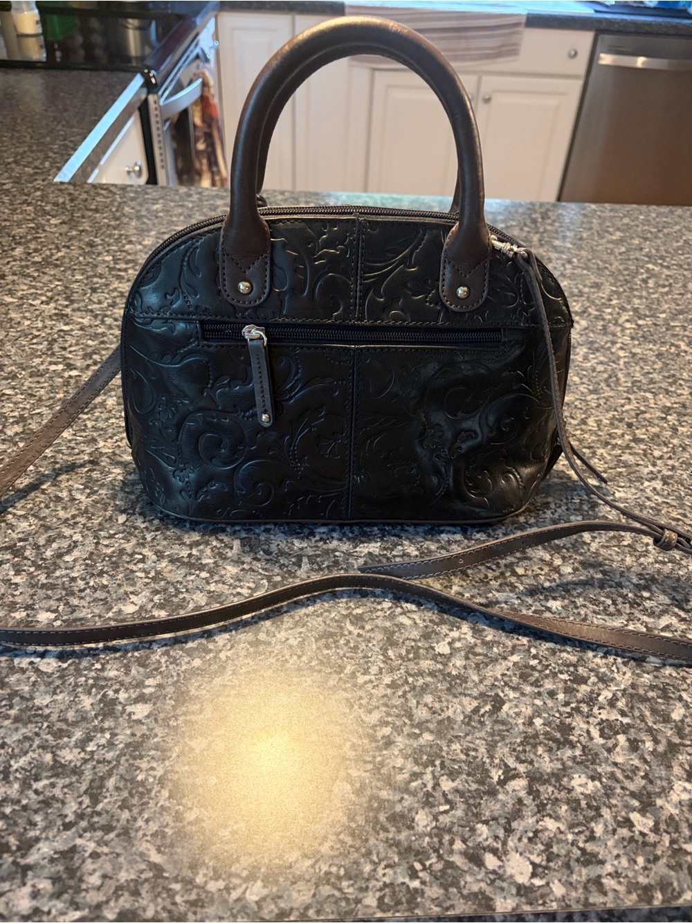 Tignanello Black Embossed Leather Satchel with Removable Crossbody Strap